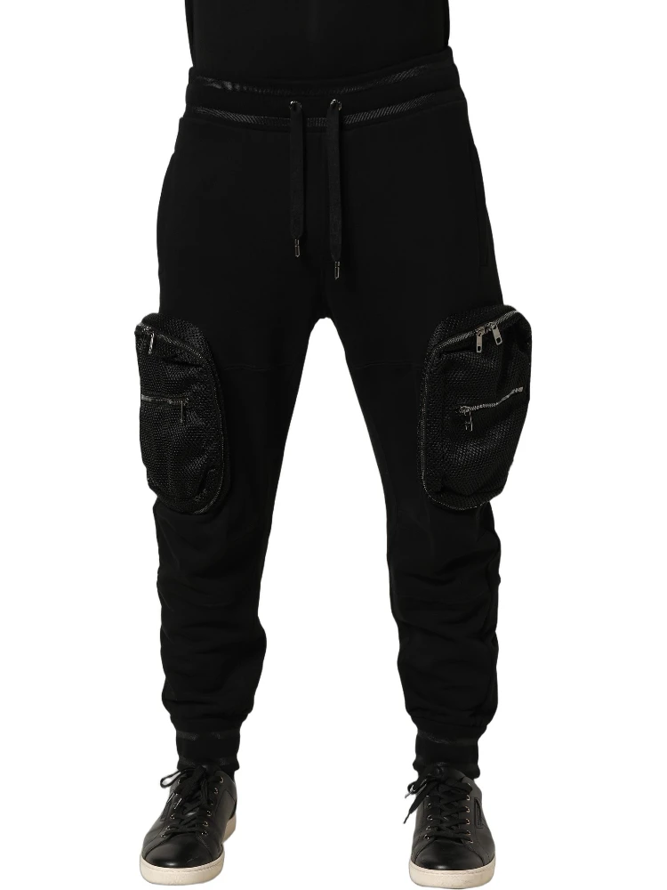 Black Mid Waist Cargo Jogger Sweatpants Pants