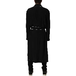 Black 100% Silk Robe Men Wrap Coat Jacket