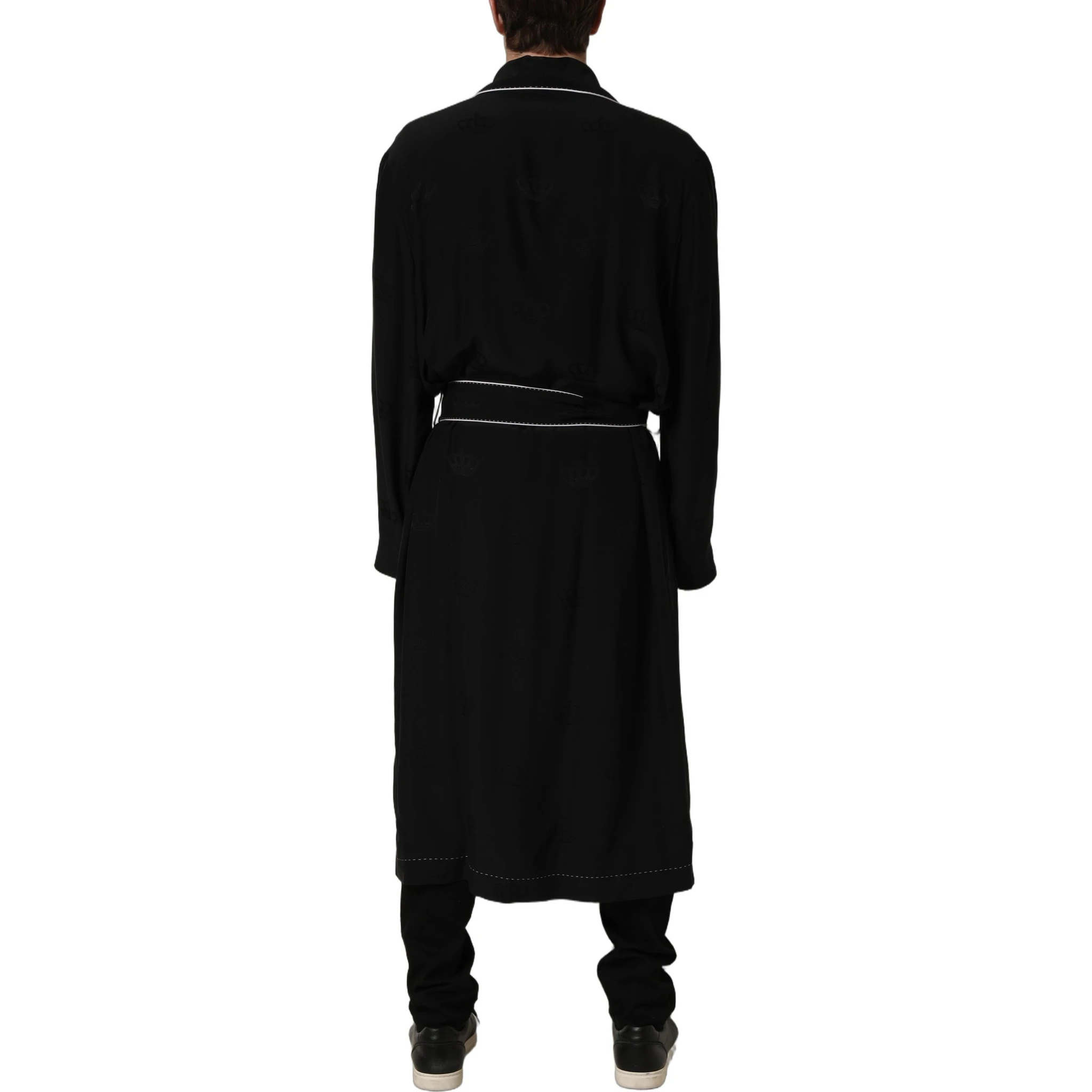 Black 100% Silk Robe Men Wrap Coat Jacket