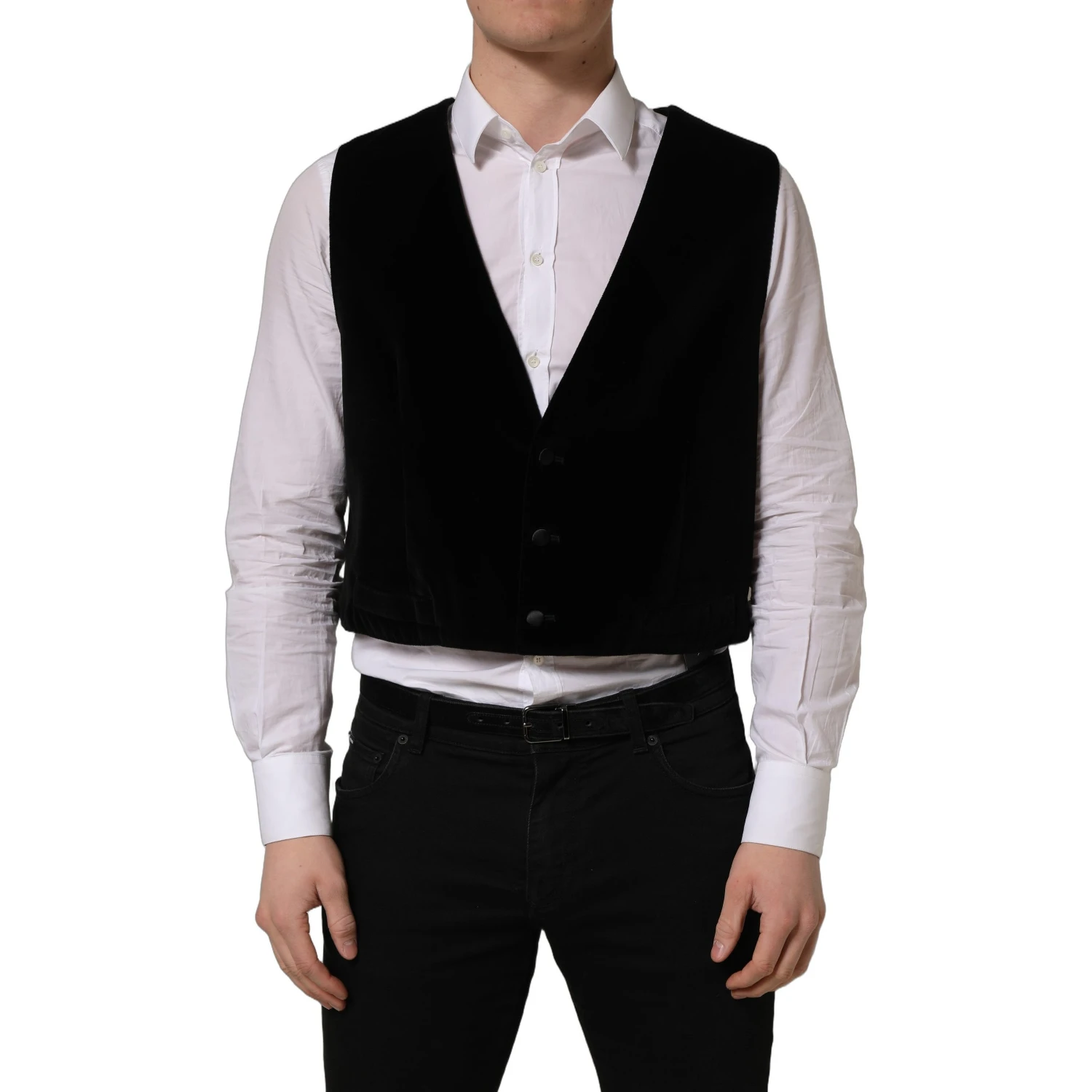 Black Cotton SingleBreasted Waistcoat Vest