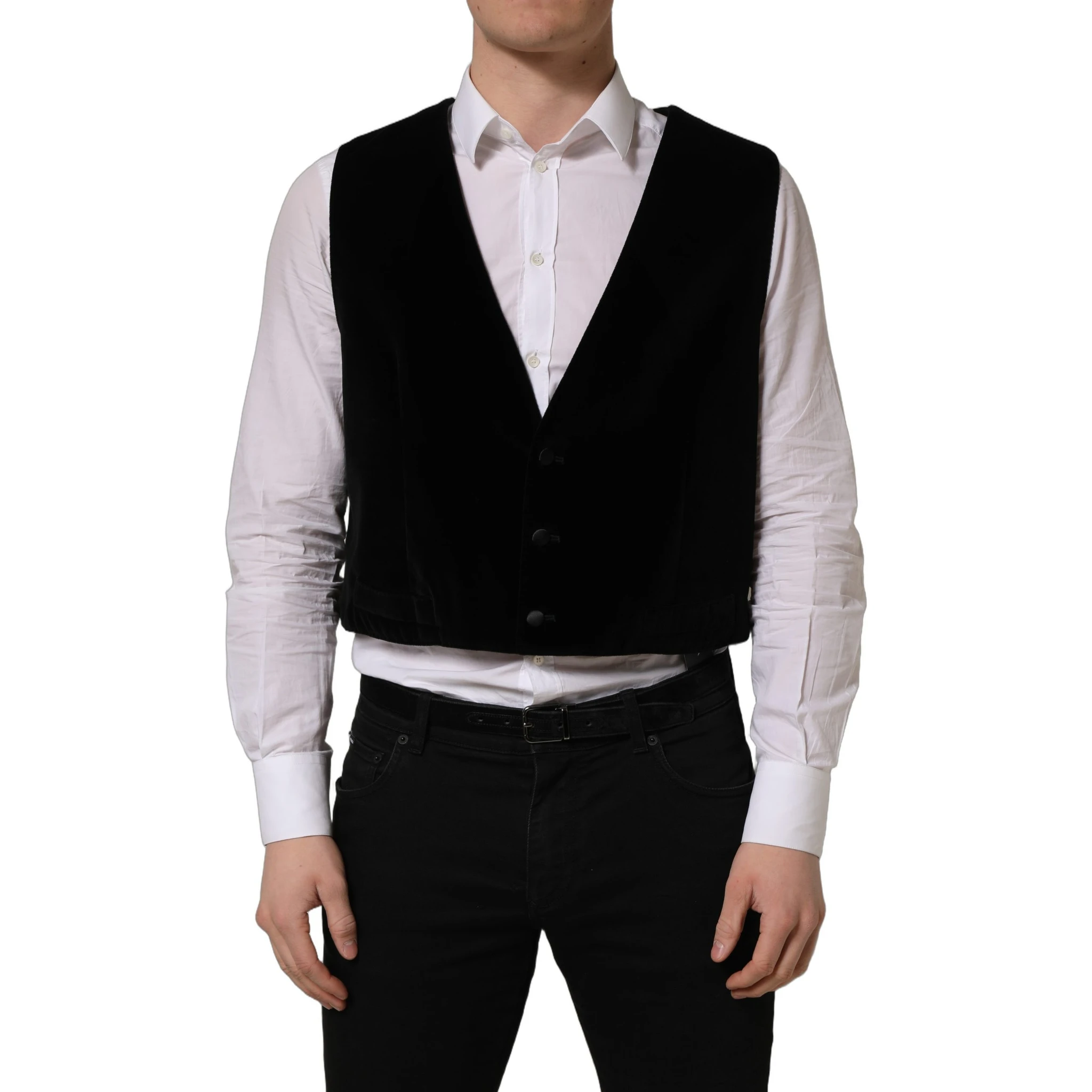 Black Cotton SingleBreasted Waistcoat Vest