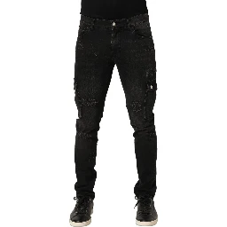 Black Distressed Cargo Cotton Men Denim Jeans