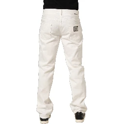White Cotton Distressed Straight Denim Jeans