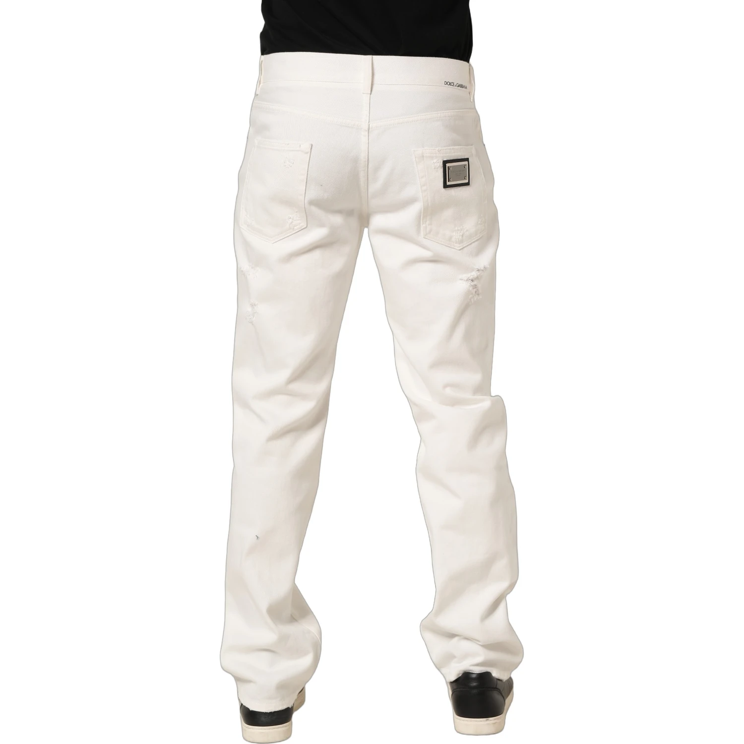 White Cotton Distressed Straight Denim Jeans