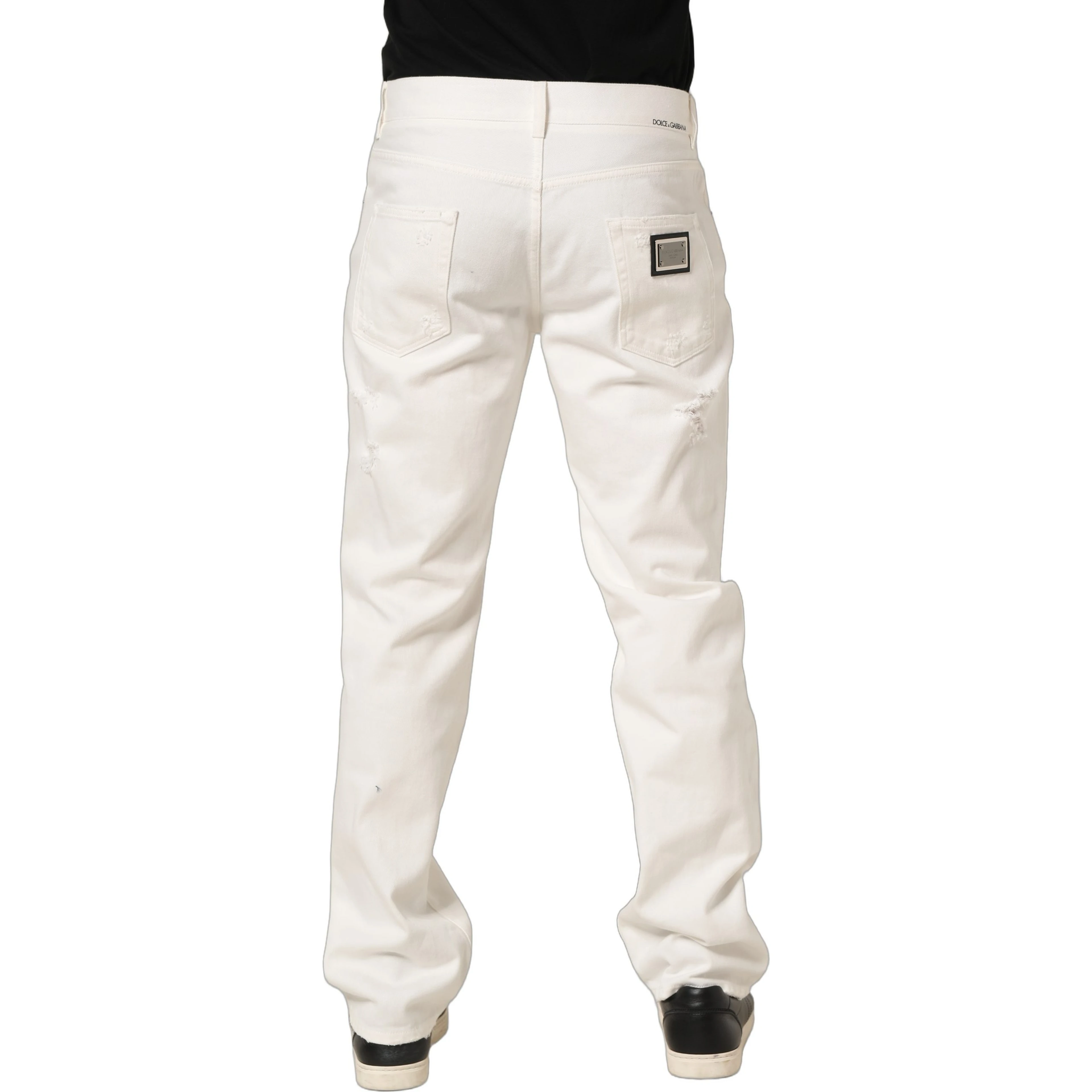 White Cotton Distressed Straight Denim Jeans