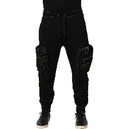 Black Mid Waist Cargo Jogger Sweatpants Pants