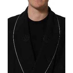 Black 100% Silk Robe Men Wrap Coat Jacket