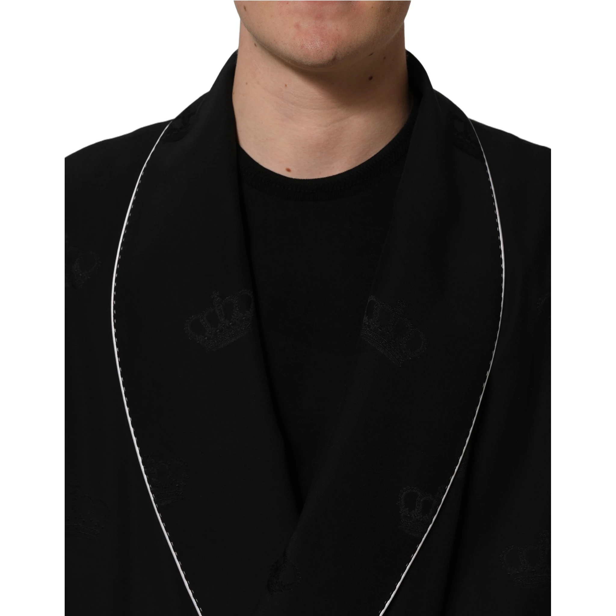 Black 100% Silk Robe Men Wrap Coat Jacket