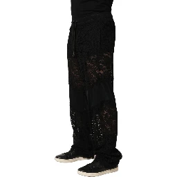 Black Lace Mid Waist Jogger Men Trouser Pants