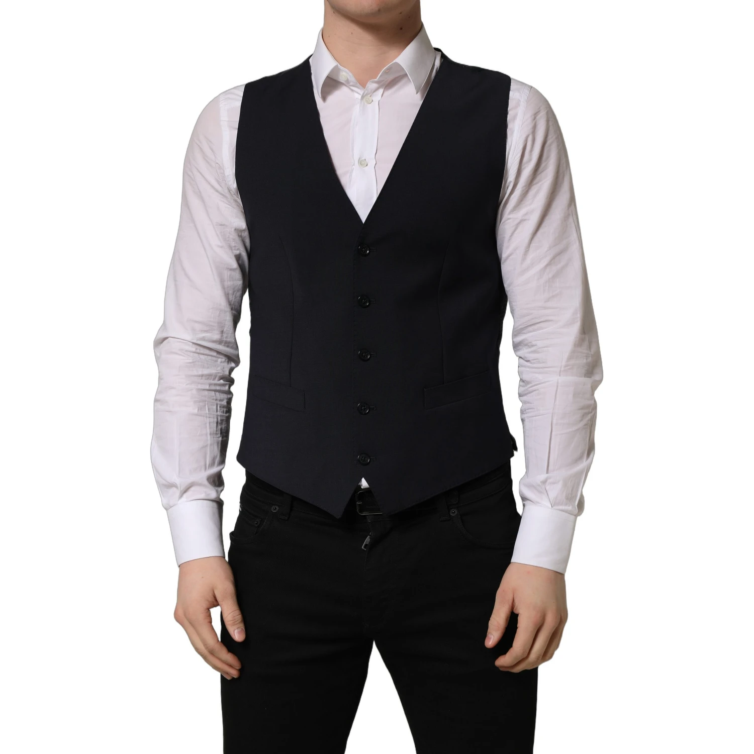 Black Wool Single Breasted Waistcoat Vest