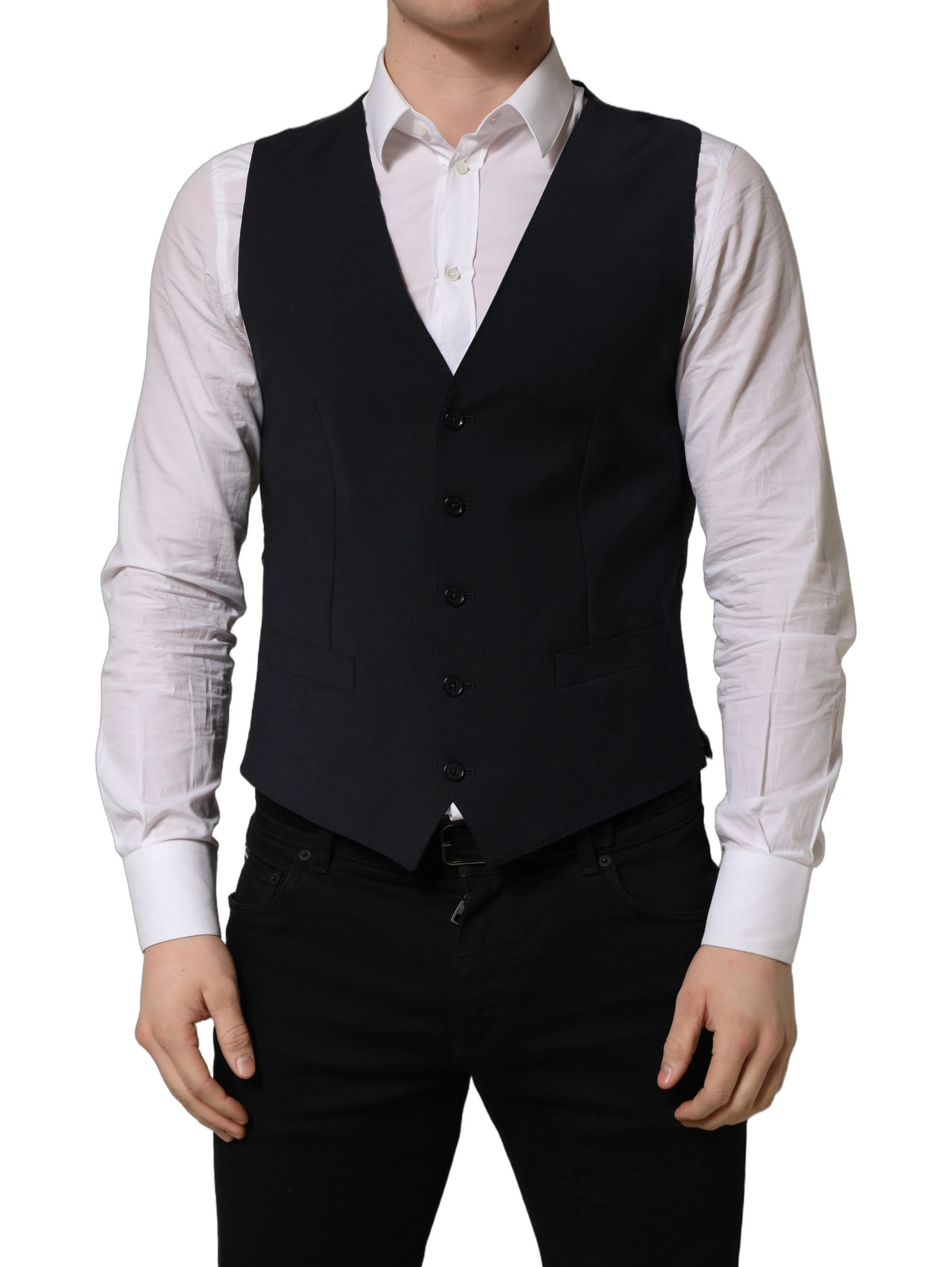 Black Wool Single Breasted Waistcoat Vest