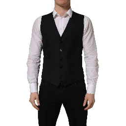 Black Wool Single Breasted Waistcoat Vest
