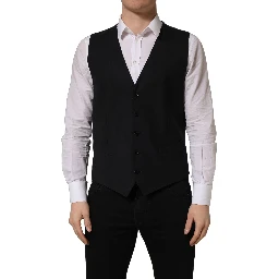 Black Wool Single Breasted Waistcoat Vest