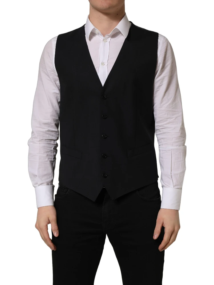 Black Wool Single Breasted Waistcoat Vest alternative