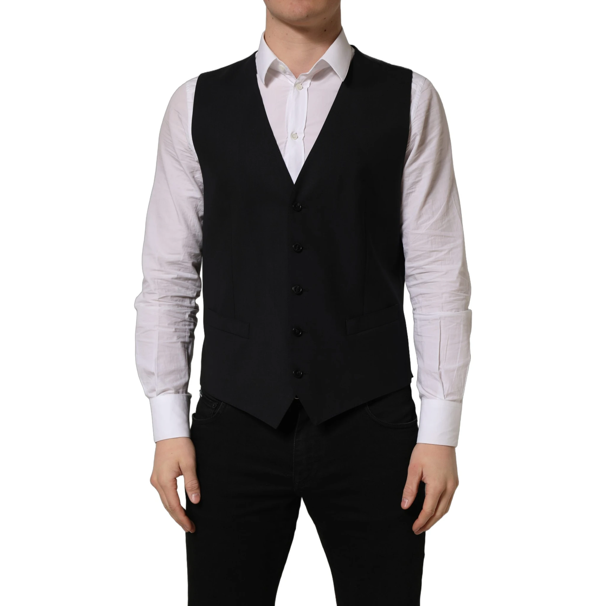 Black Wool Single Breasted Waistcoat Vest