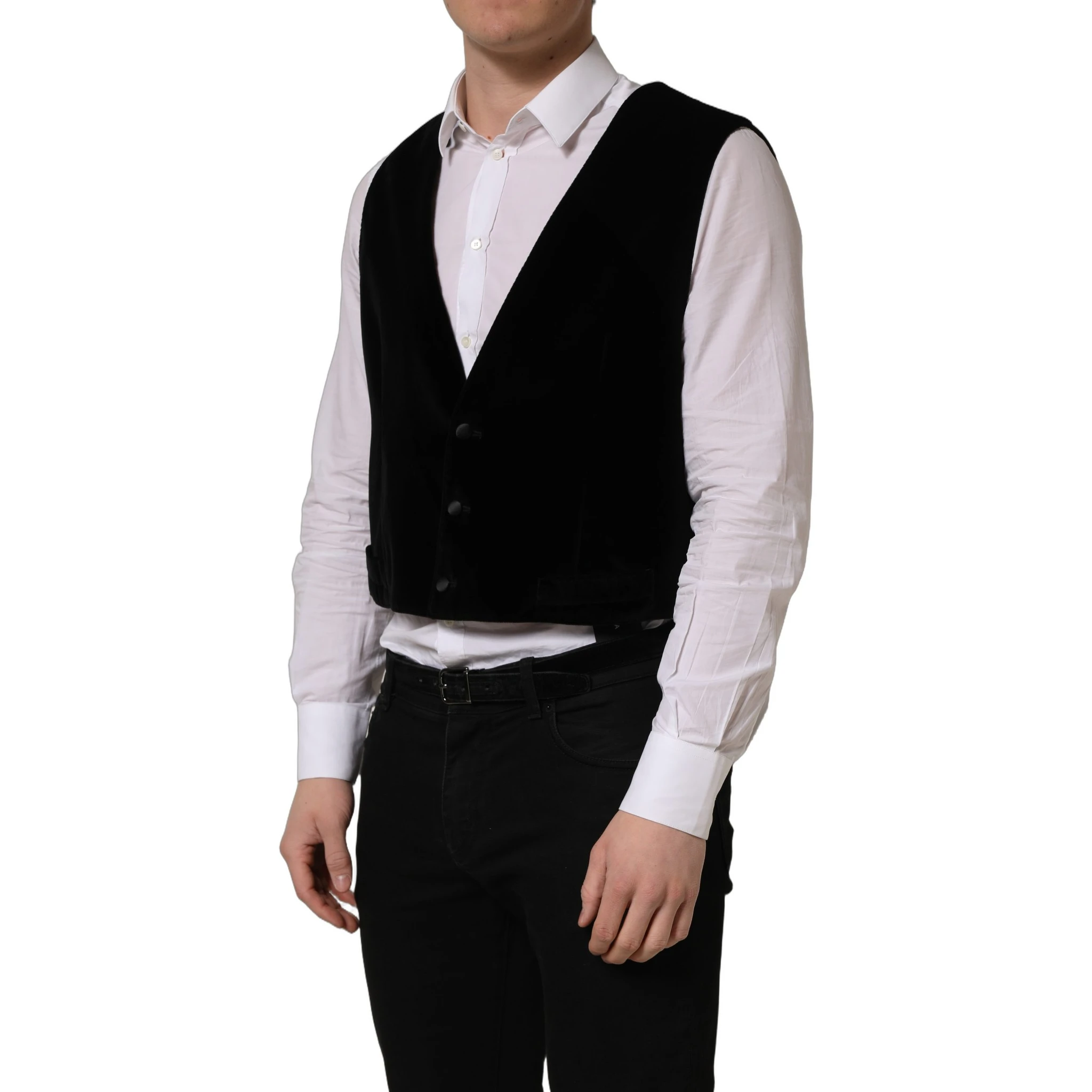 Black Cotton SingleBreasted Waistcoat Vest