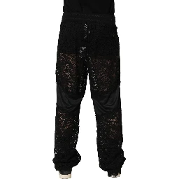 Black Lace Mid Waist Jogger Men Trouser Pants