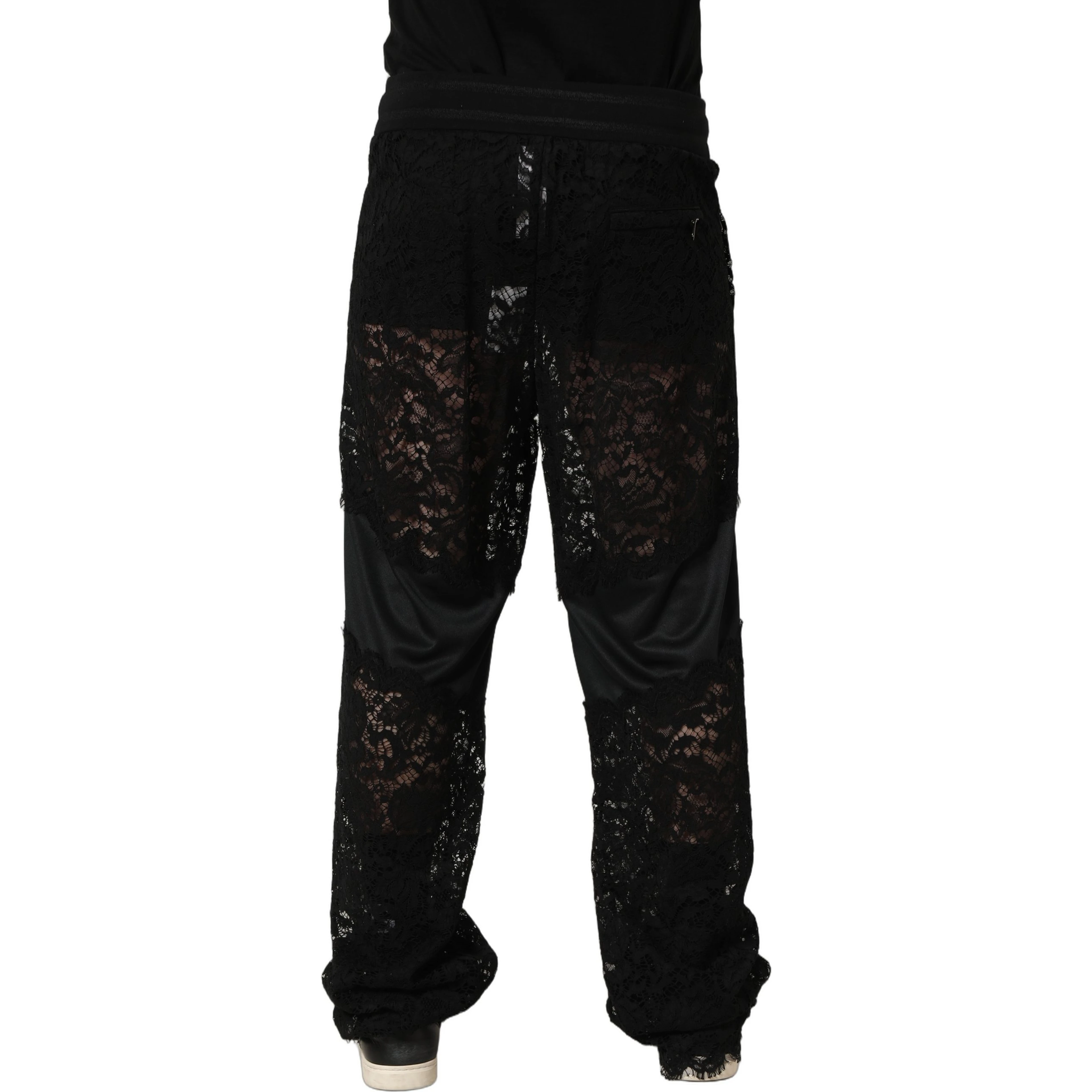 Black Lace Mid Waist Jogger Men Trouser Pants