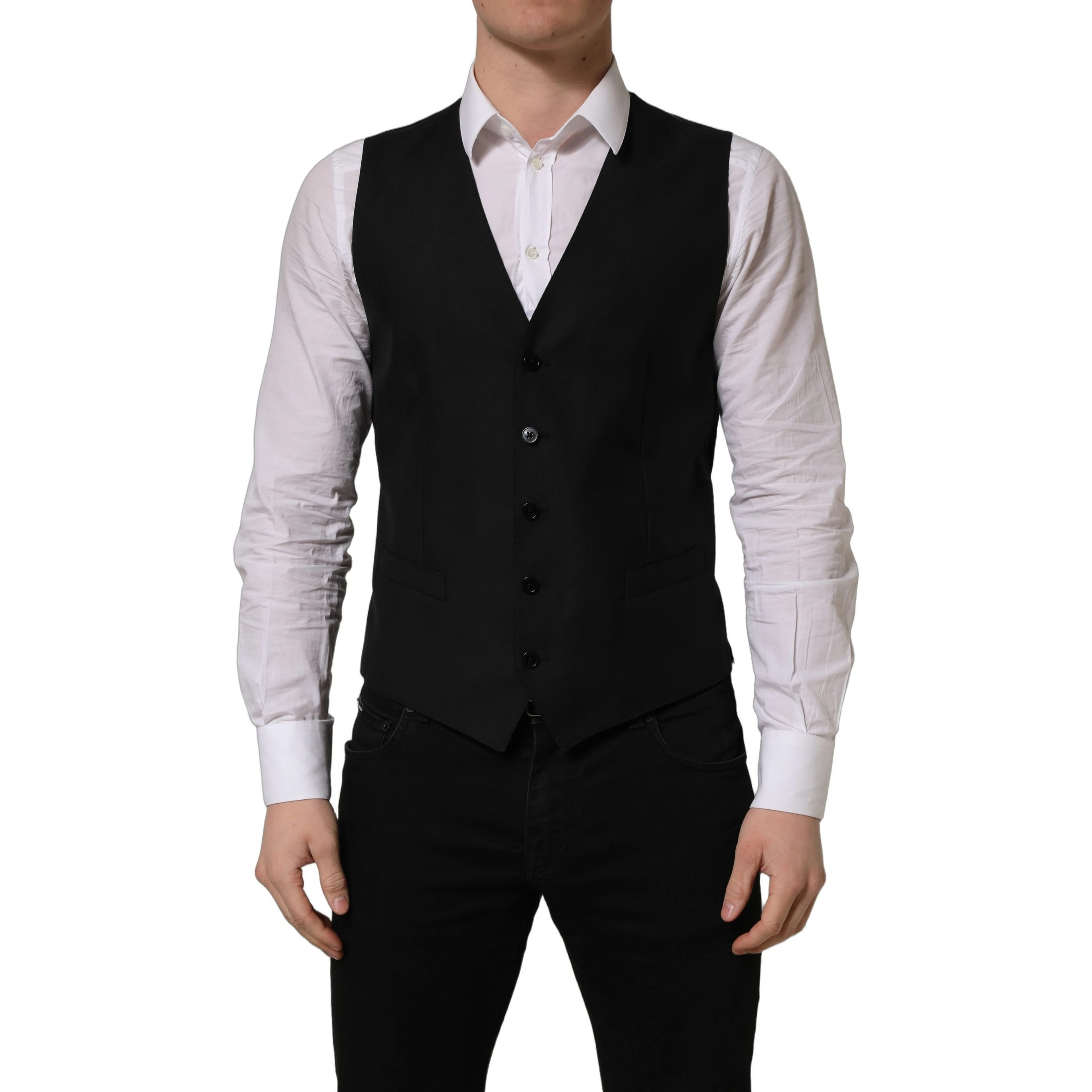 Black Wool Single Breasted Waistcoat Vest