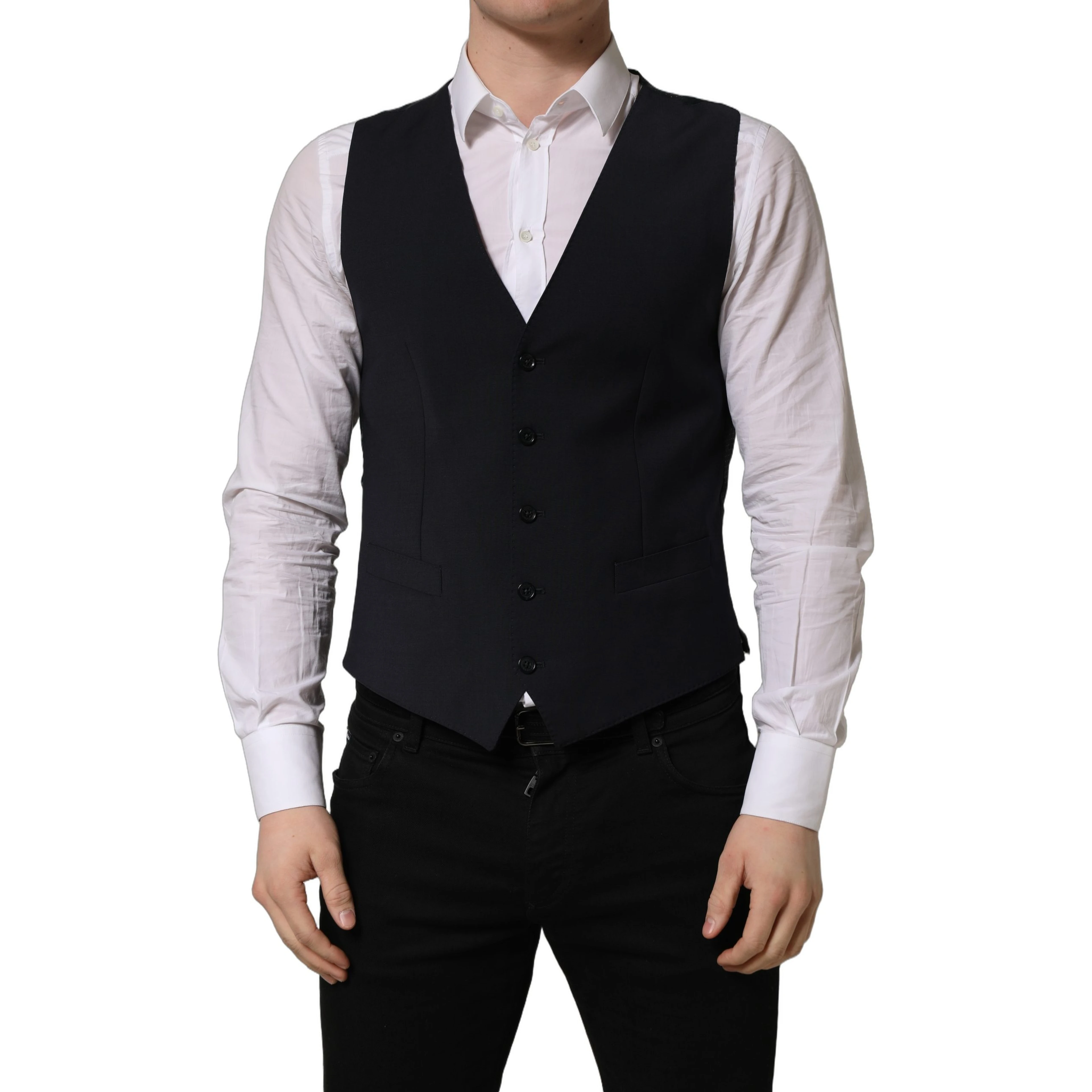 Black Wool Single Breasted Waistcoat Vest