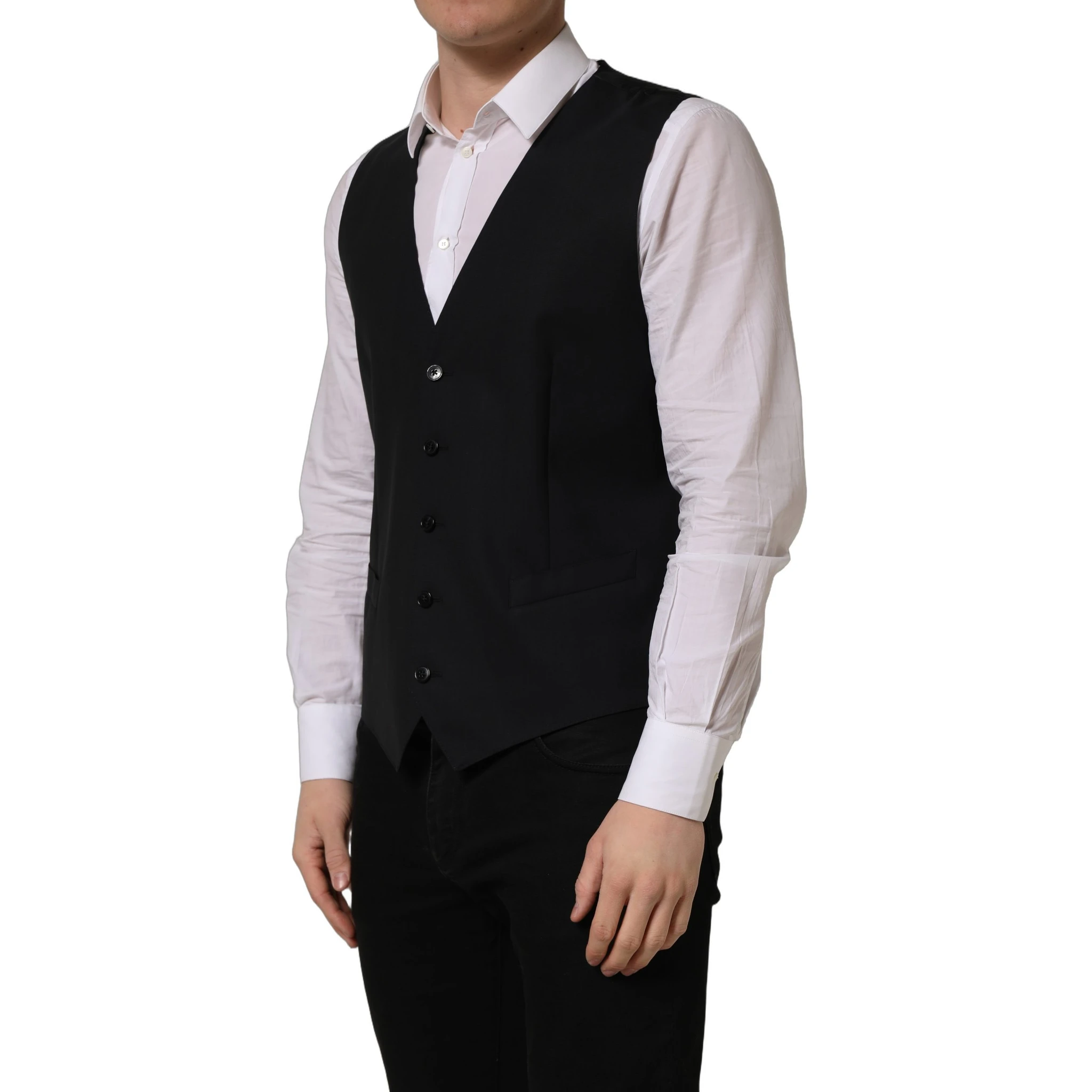 Black Wool Single Breasted Waistcoat Vest
