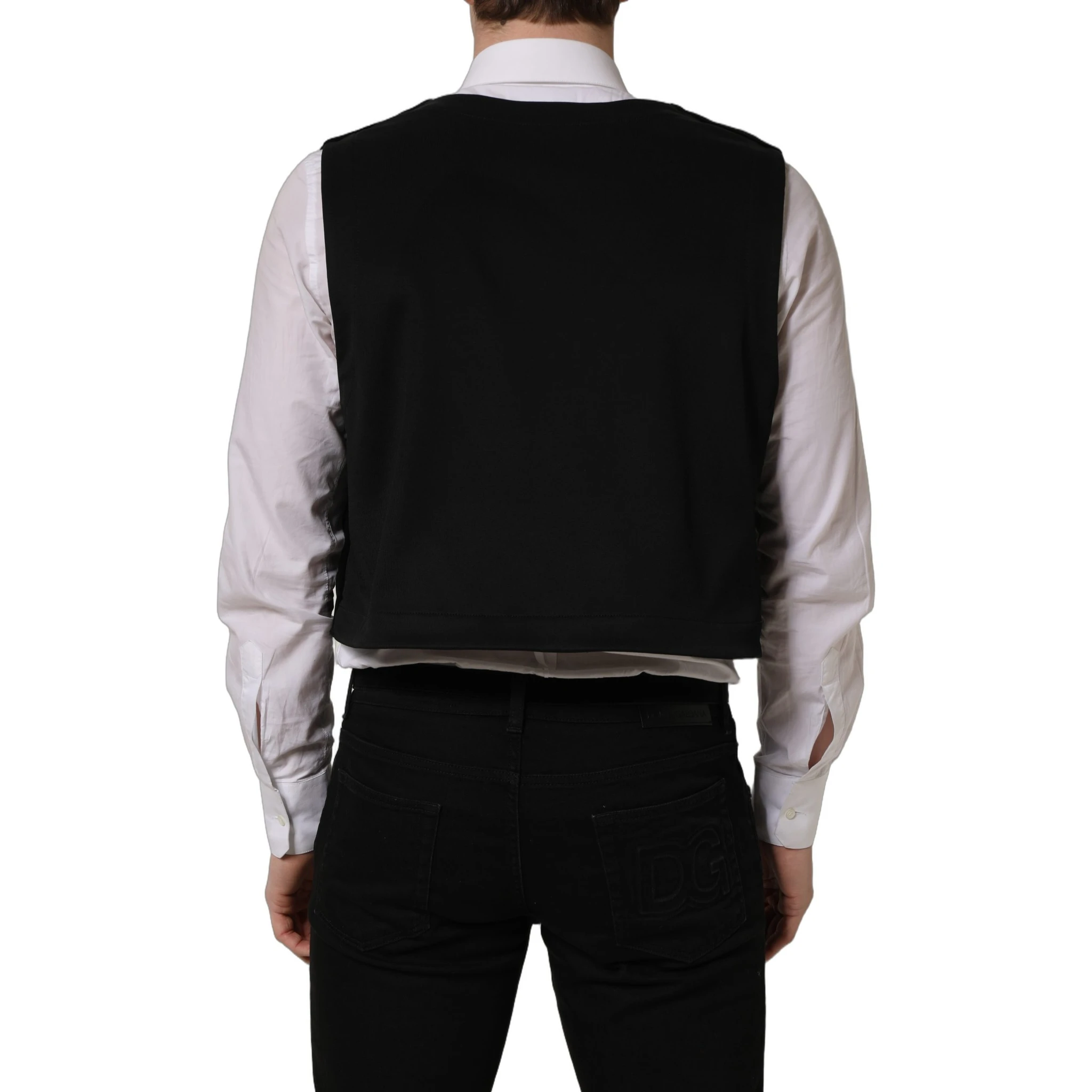 Black Cotton SingleBreasted Waistcoat Vest
