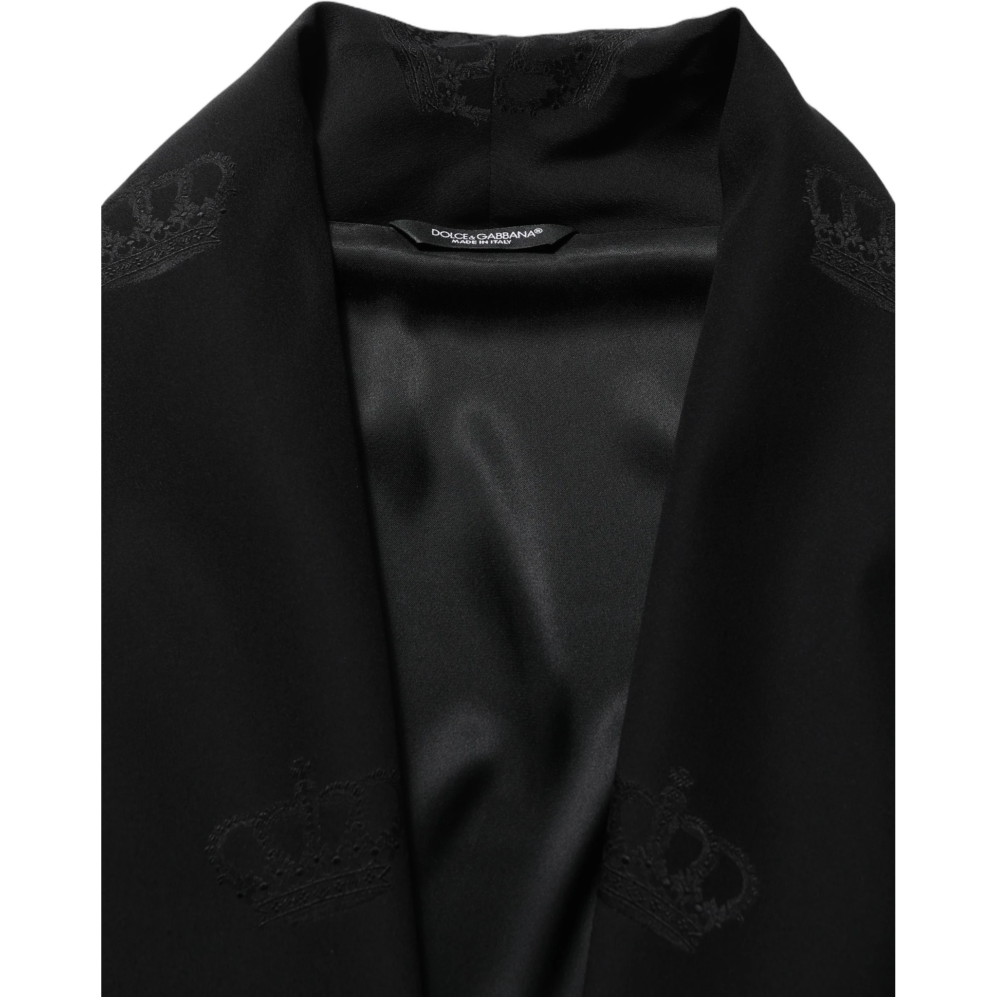 Black 100% Silk Robe Men Wrap Coat Jacket