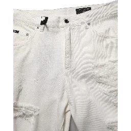 White Cotton Distressed Straight Denim Jeans