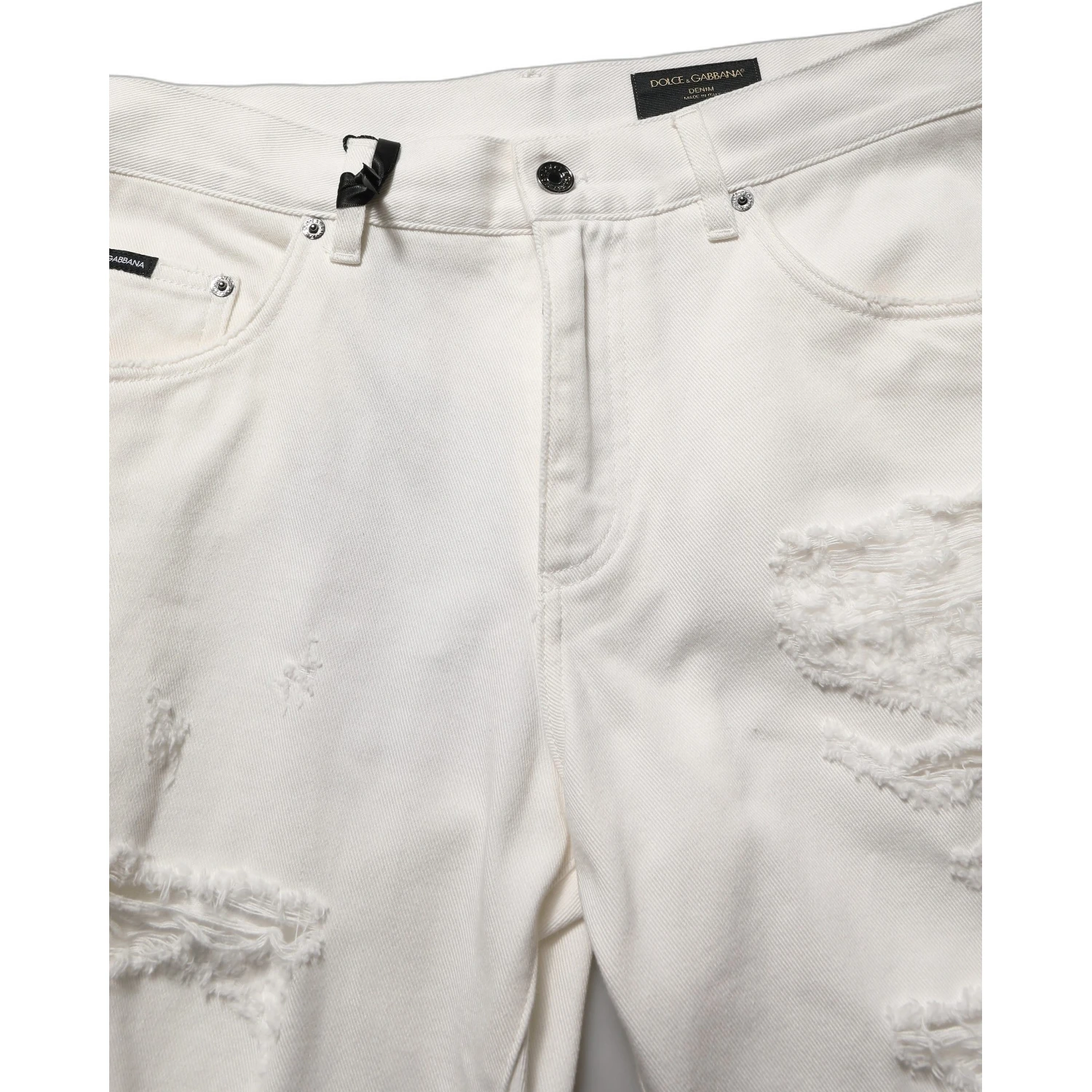 White Cotton Distressed Straight Denim Jeans