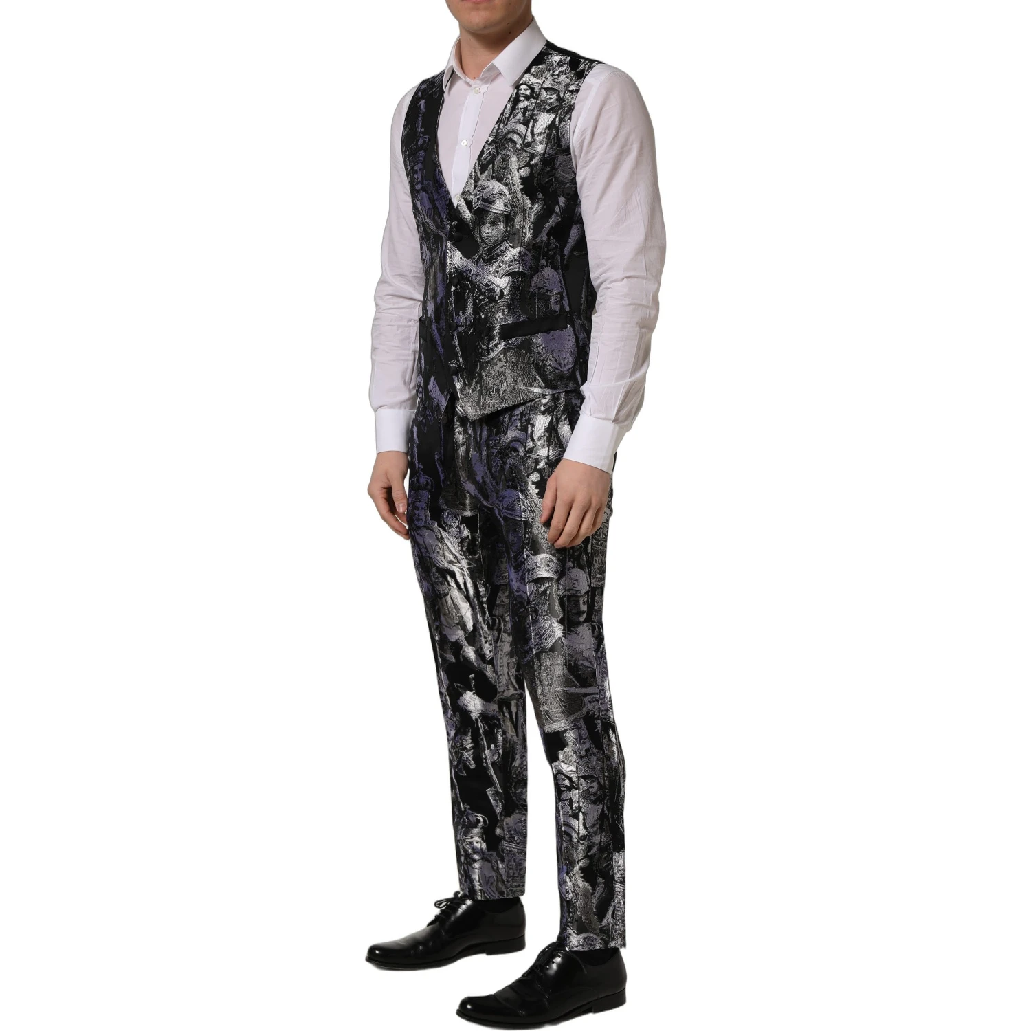 Black Jacquard Slim Fit Formal 3 Piece Suit