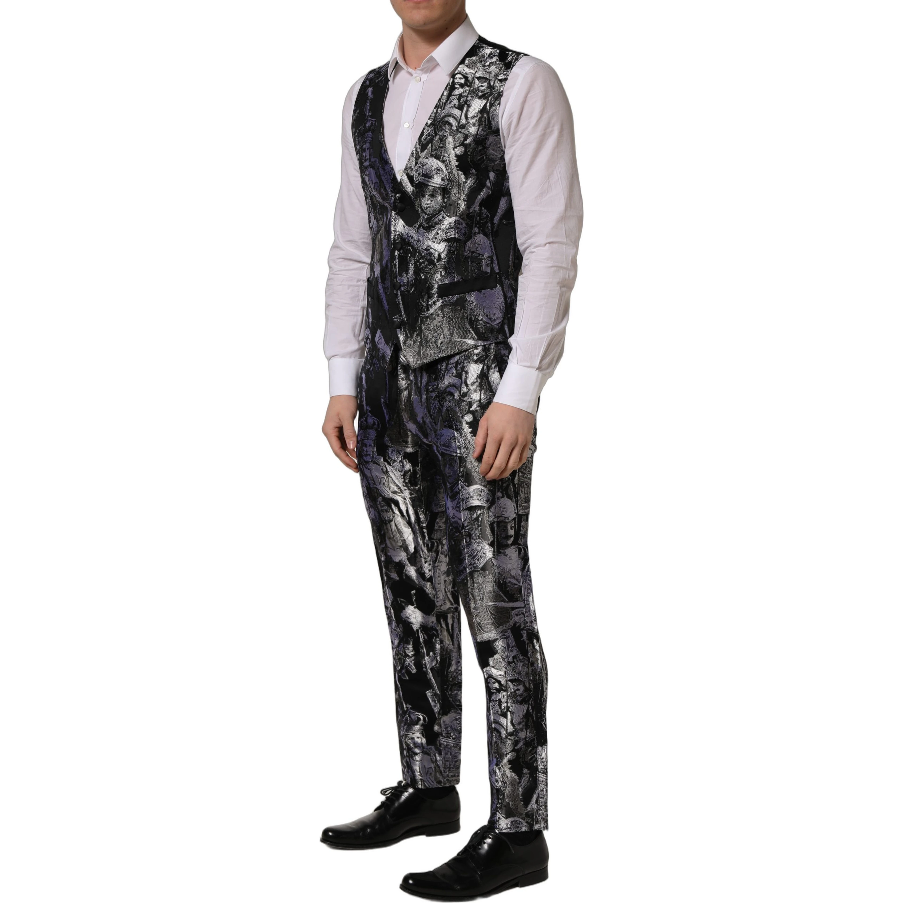 Black Jacquard Slim Fit Formal 3 Piece Suit