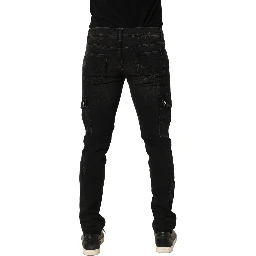 Black Distressed Cargo Cotton Men Denim Jeans
