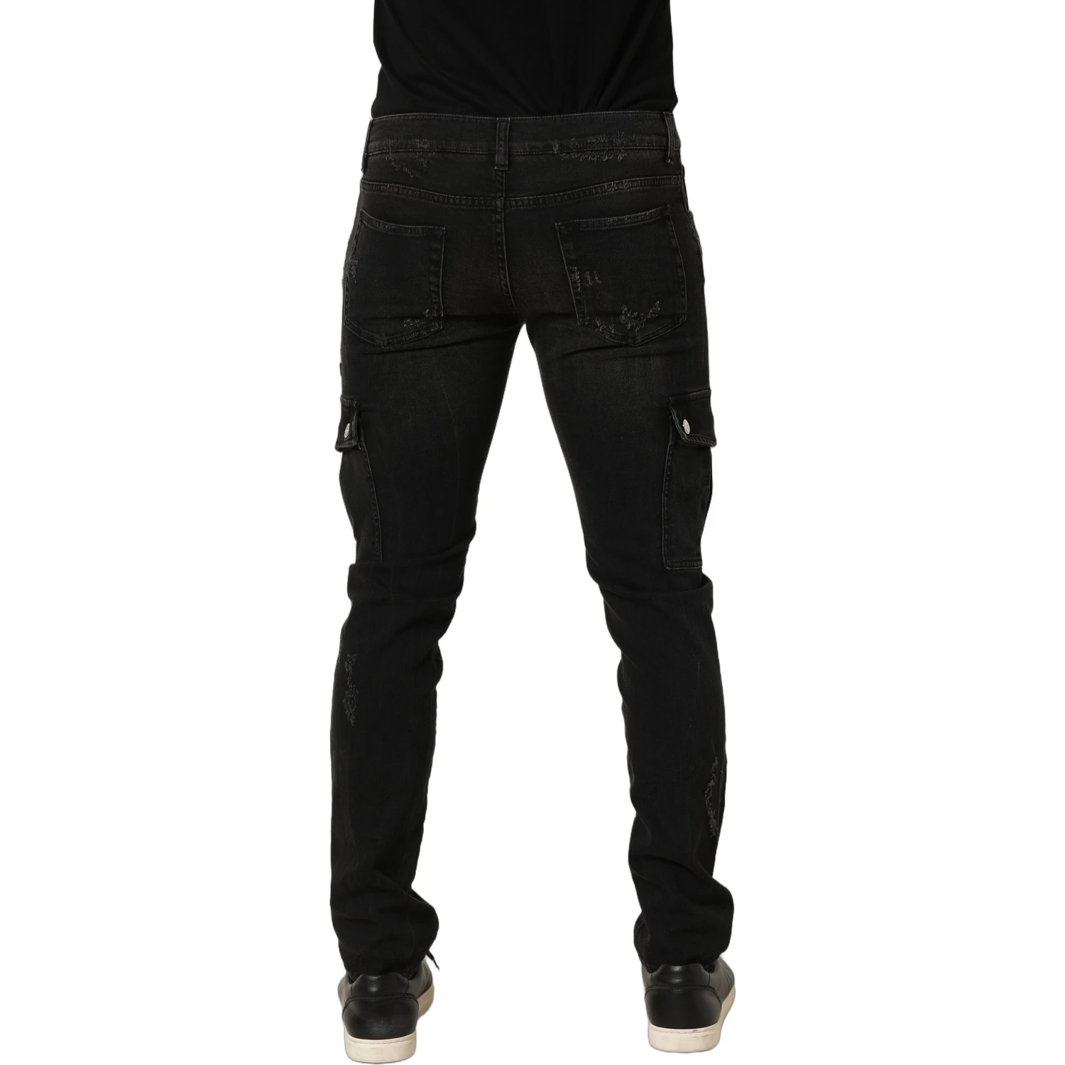 Black Distressed Cargo Cotton Men Denim Jeans