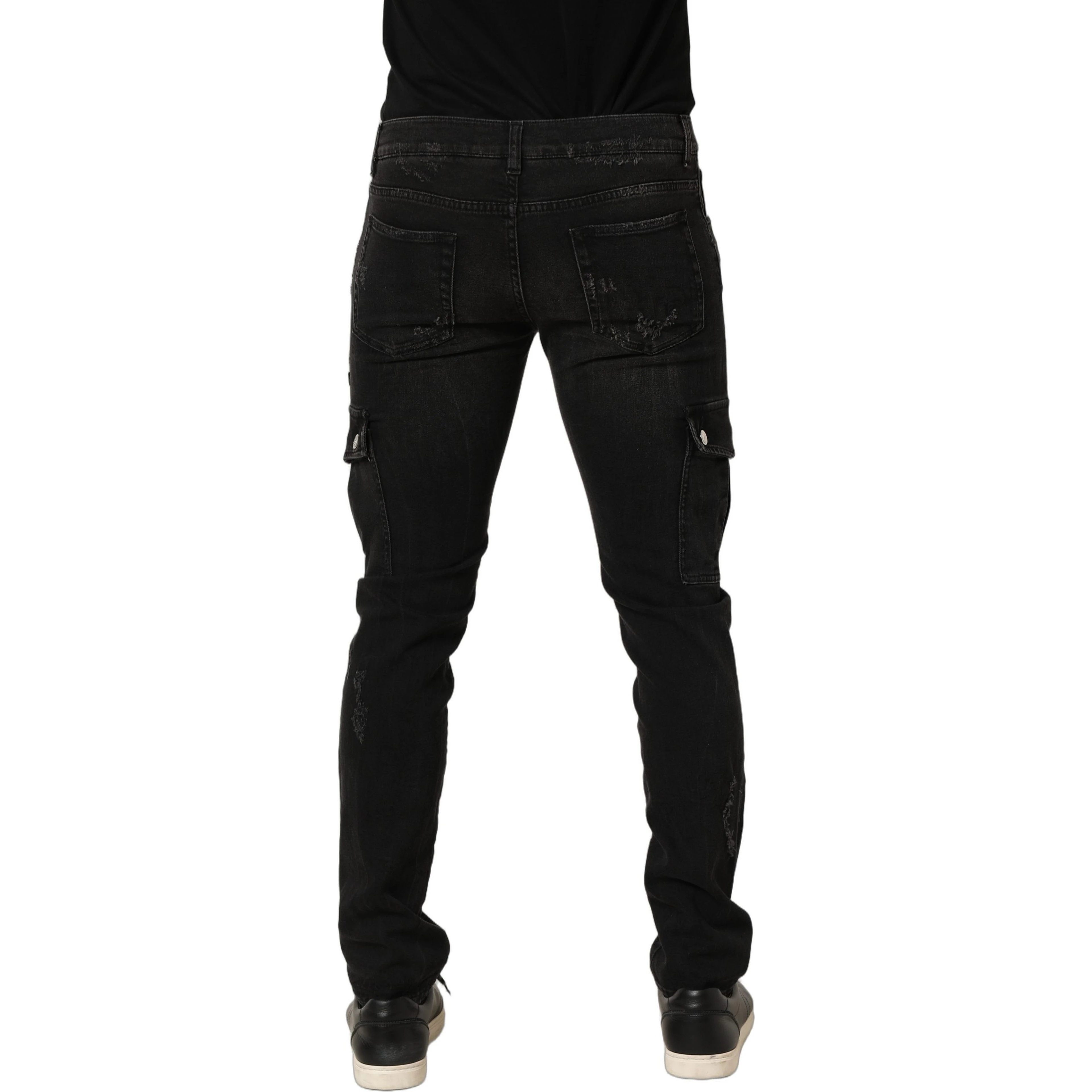 Black Distressed Cargo Cotton Men Denim Jeans