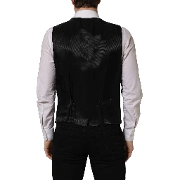 Black Wool Single Breasted Waistcoat Vest