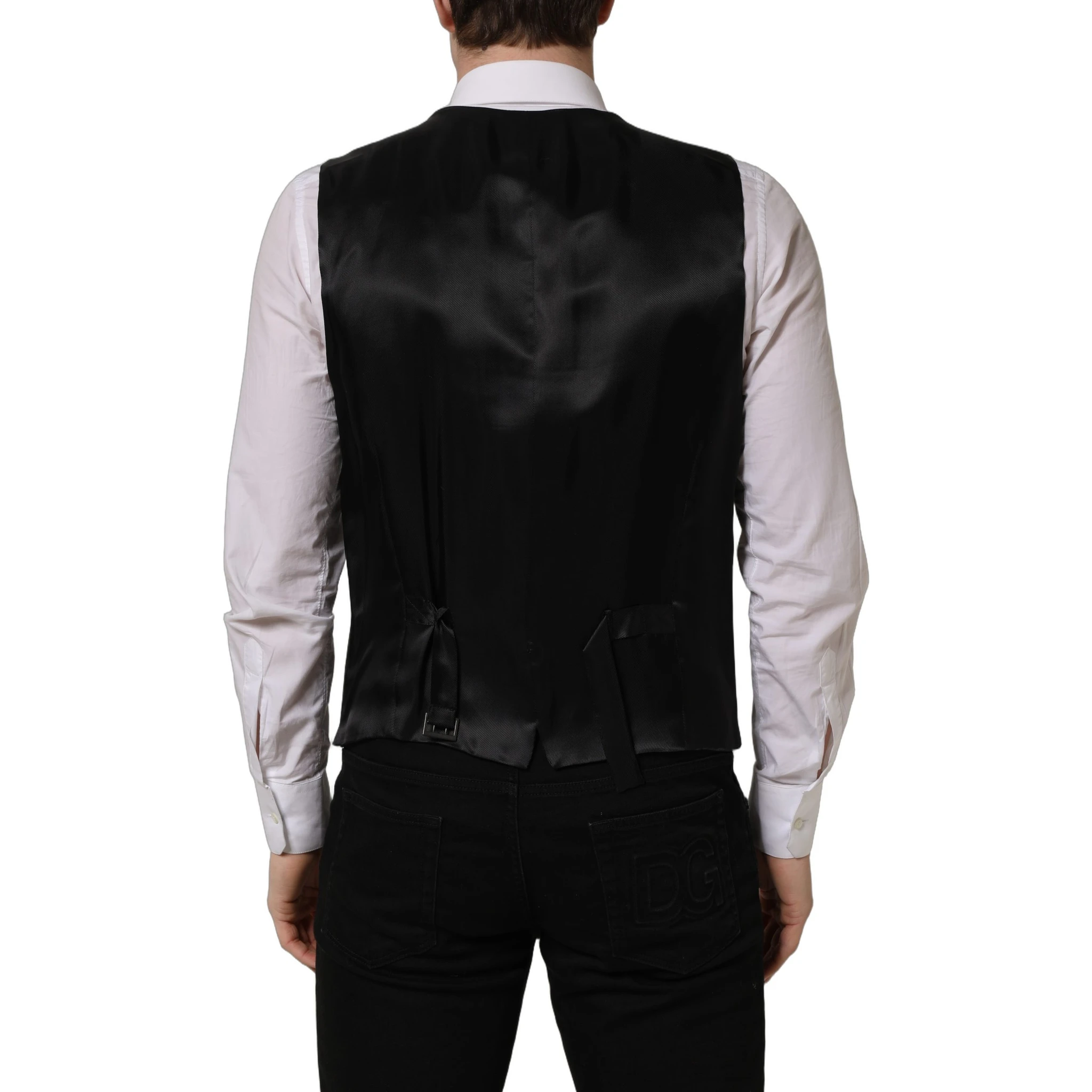 Black Wool Single Breasted Waistcoat Vest