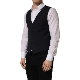 Black Wool Single Breasted Waistcoat Vest