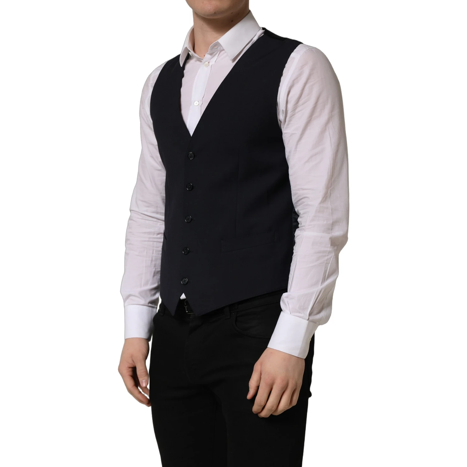 Black Wool Single Breasted Waistcoat Vest