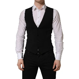 Black Wool Single Breasted Waistcoat Vest