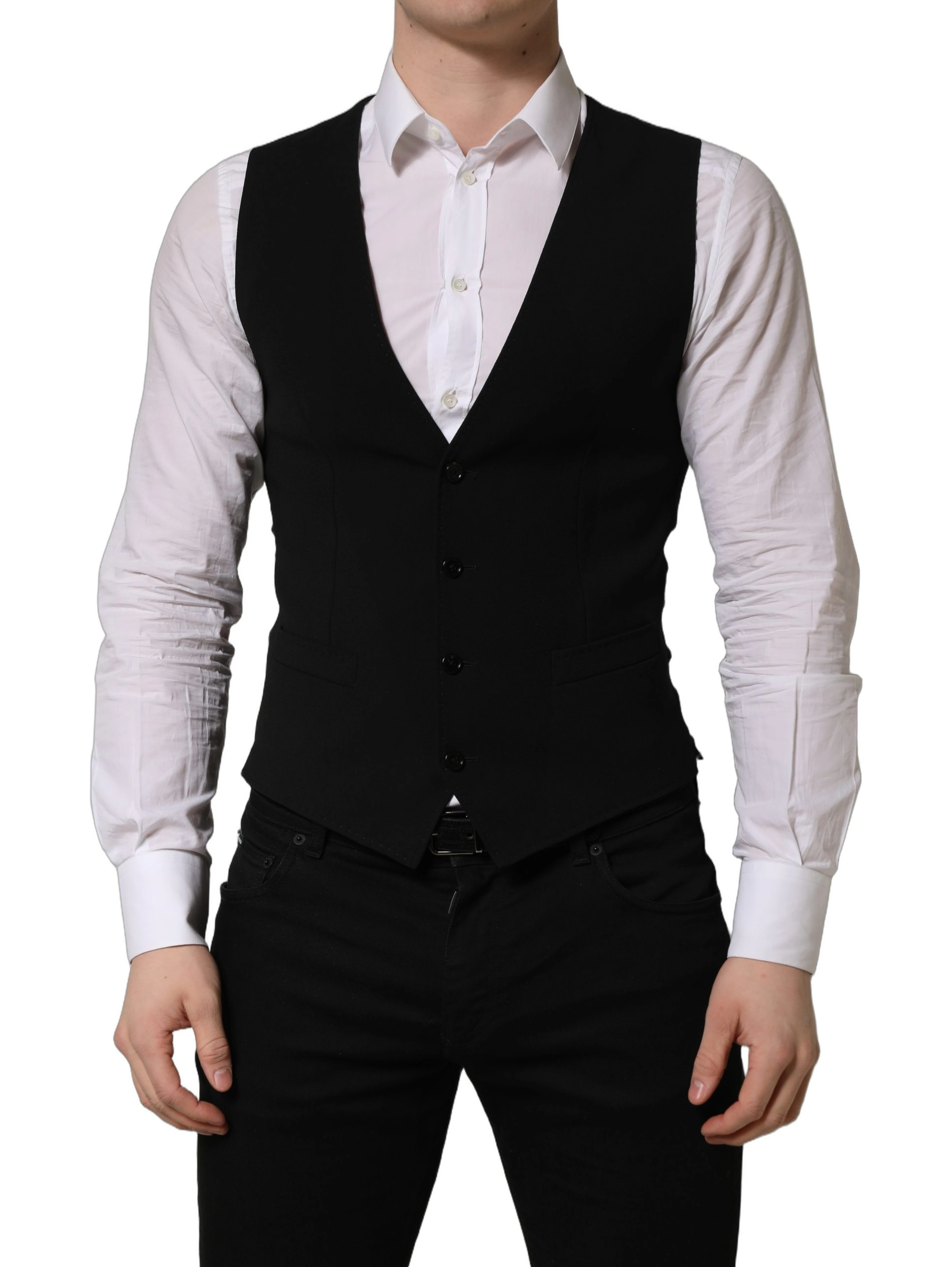 Black Wool Single Breasted Waistcoat Vest