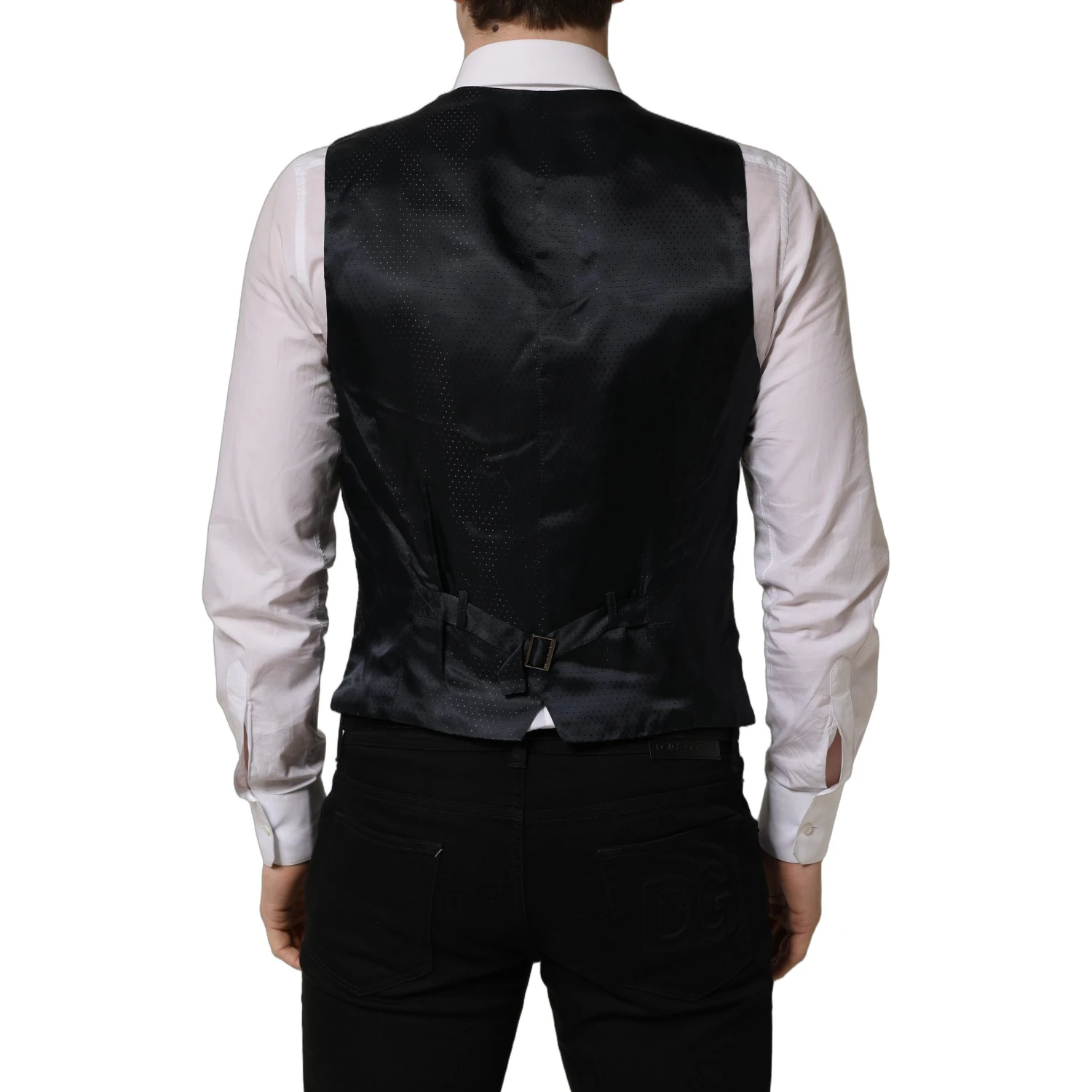 Black Wool Single Breasted Waistcoat Vest