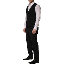 Black Wool Slim Fit Formal 3 Piece Men Suit