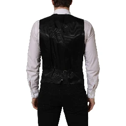 Black Wool Single Breasted Waistcoat Vest