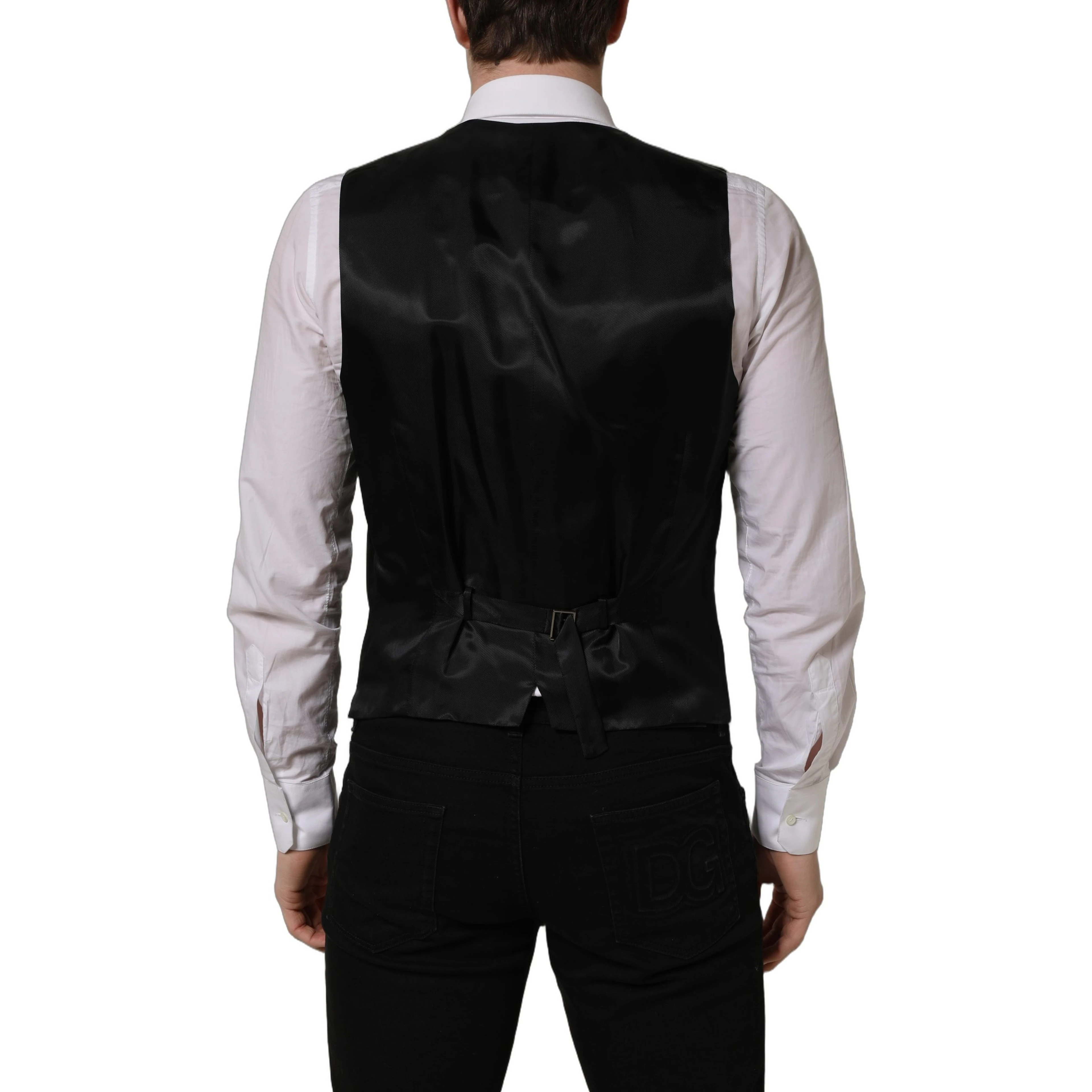 Black Wool Single Breasted Waistcoat Vest