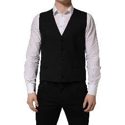 Black Wool Single Breasted Waistcoat Vest