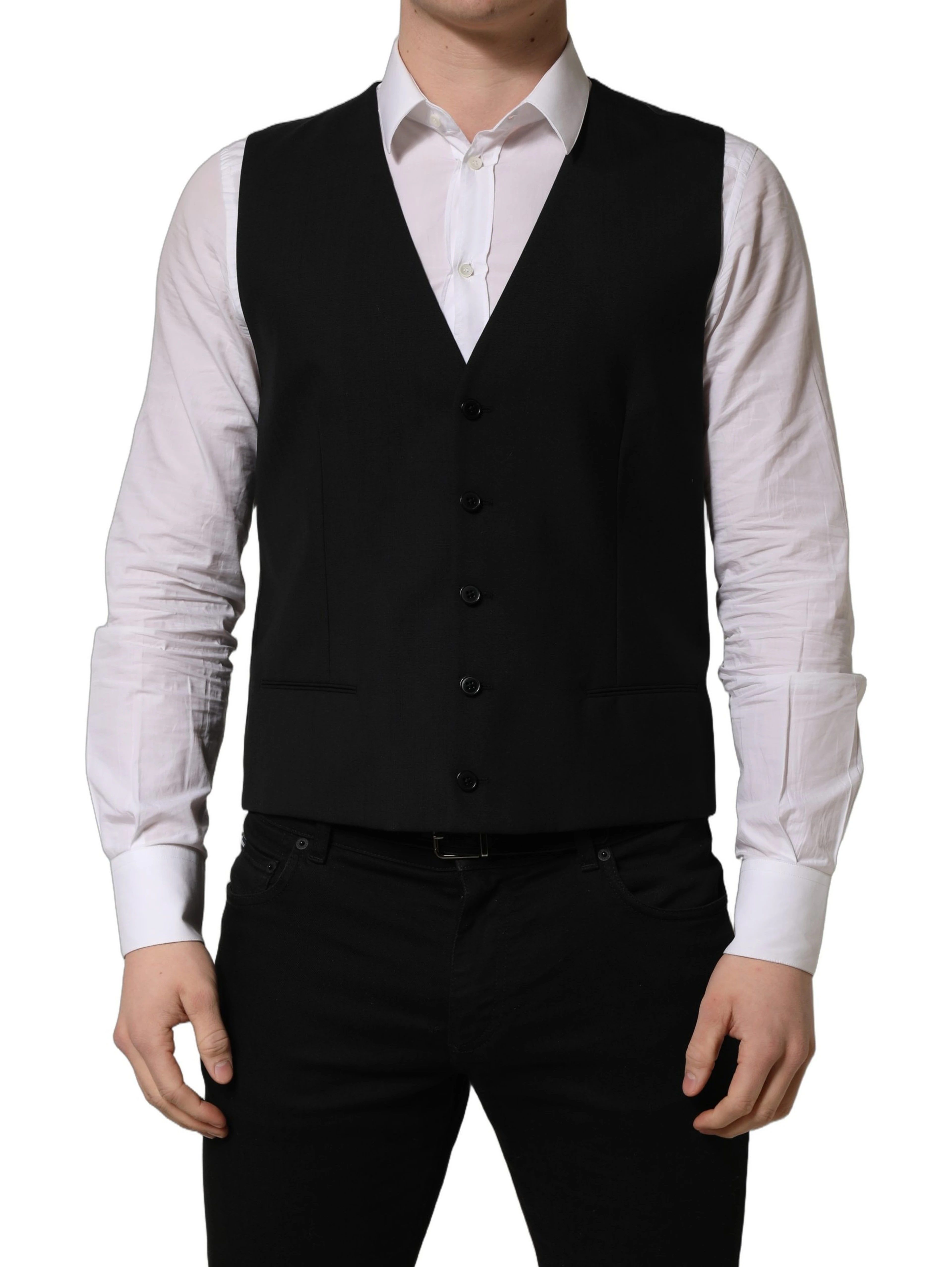 Black Wool Single Breasted Waistcoat Vest