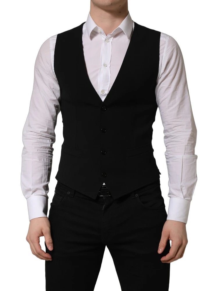 Black Wool Single Breasted Waistcoat Vest alternative