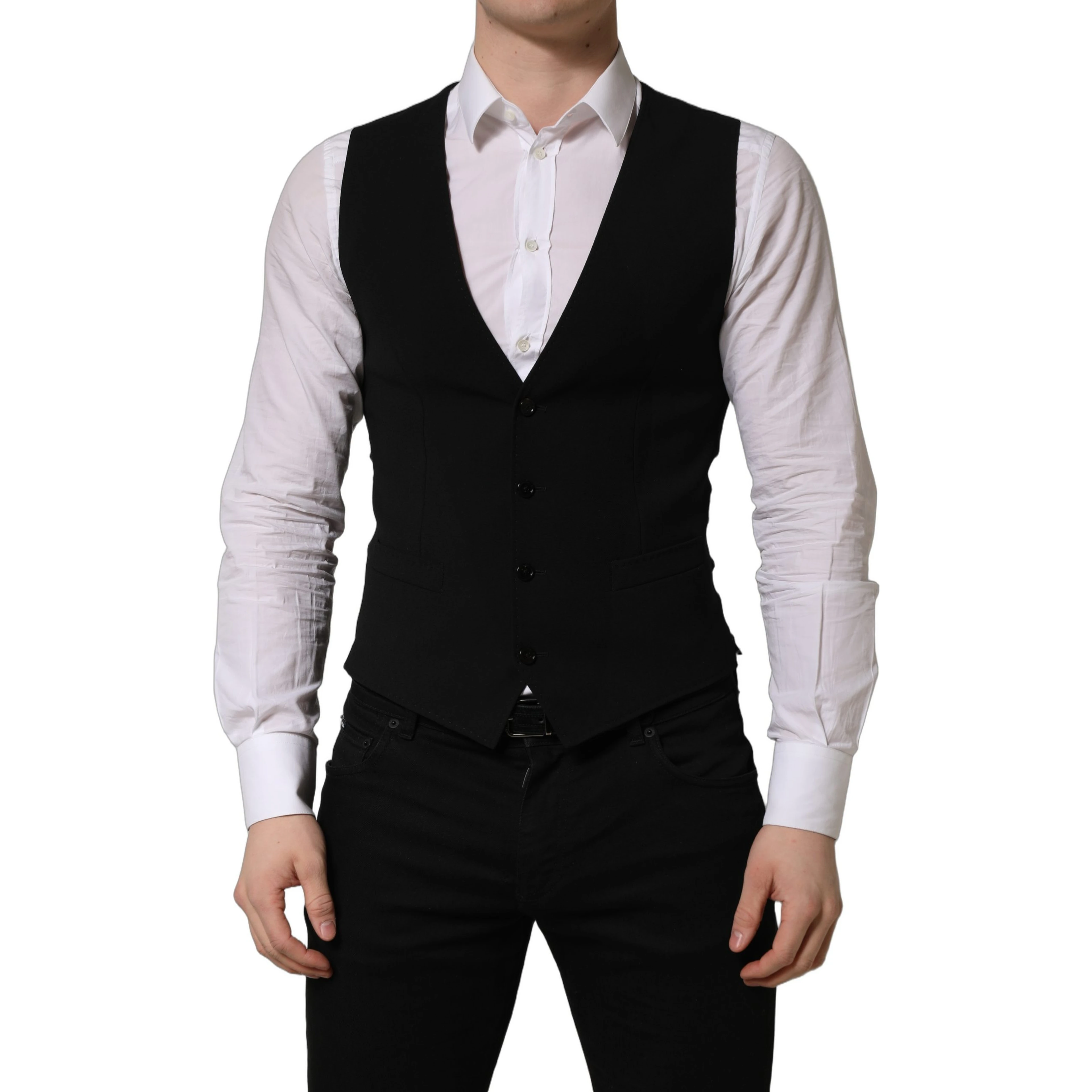 Black Wool Single Breasted Waistcoat Vest