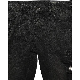 Black Distressed Cargo Cotton Men Denim Jeans