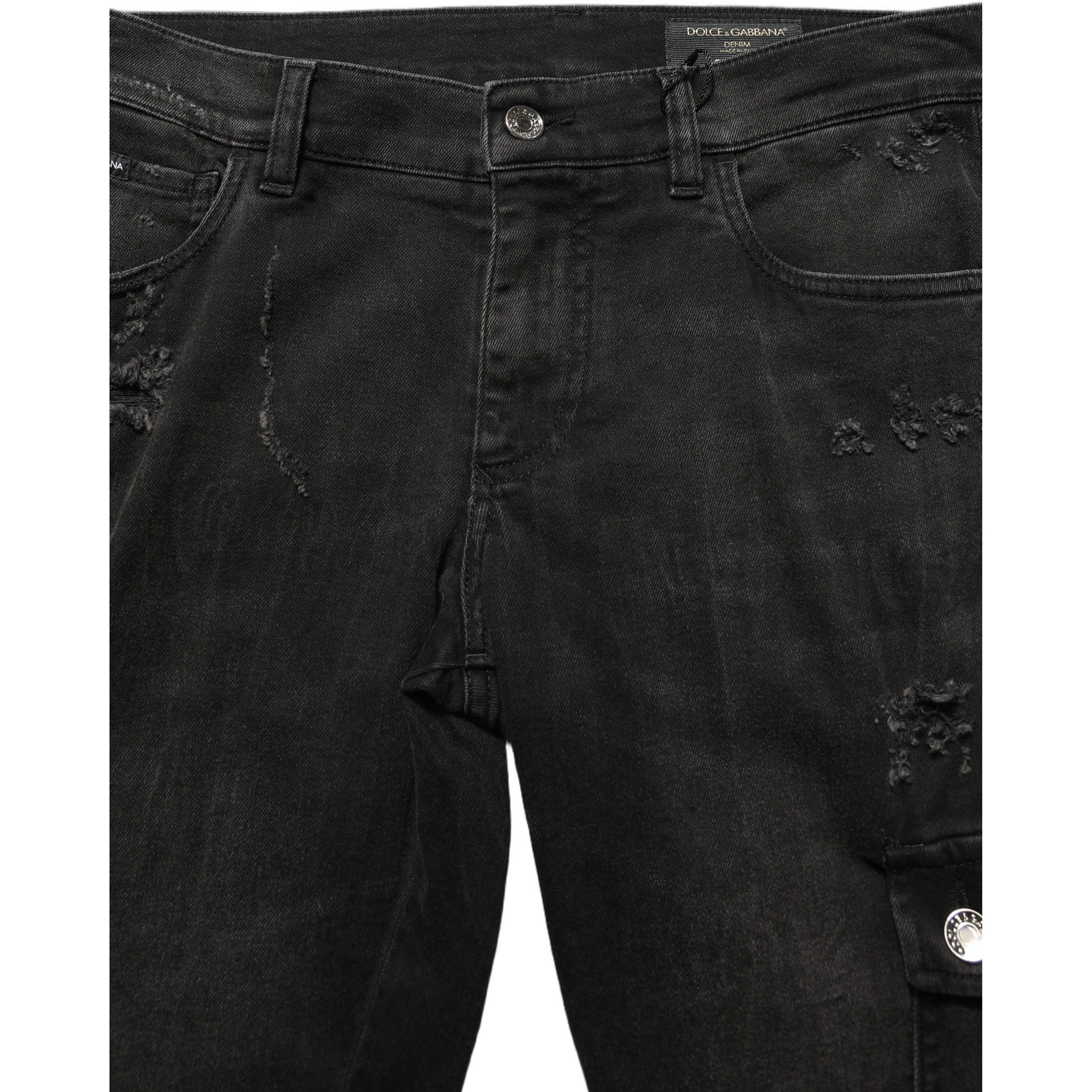 Black Distressed Cargo Cotton Men Denim Jeans